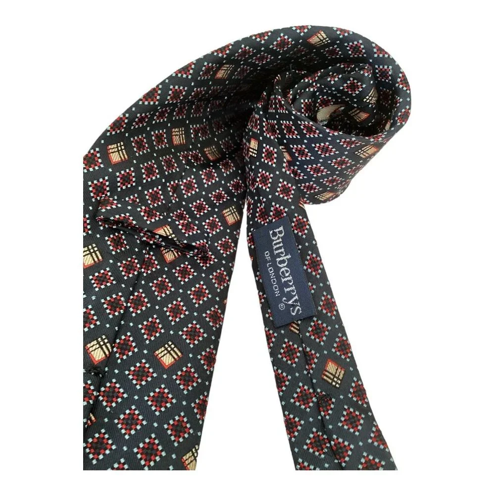 BURBERRYS OF LONDON Blue Geometric Silk Tie Made In Italy 58